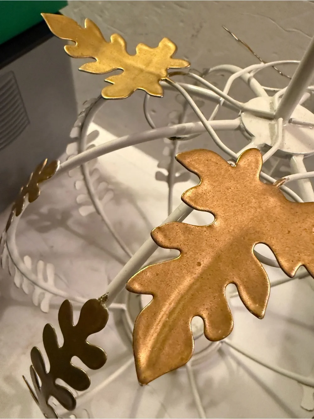 White and Gold Leaf Metal Wall Decor - Elegant Home Accent